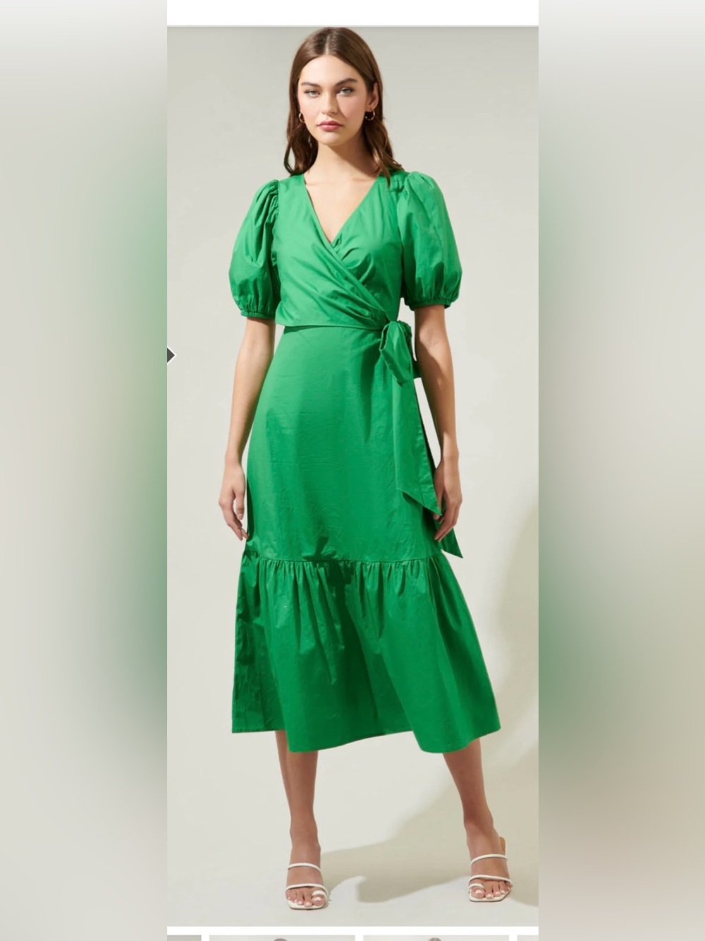 Sugarlips Emerald Puff-Sleeve Tie-Waist Midi Dress